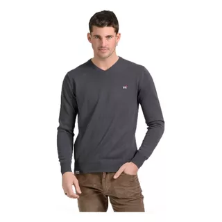 Sweater Cuello Escote V Algodón Hombre Mistral Liso Formal