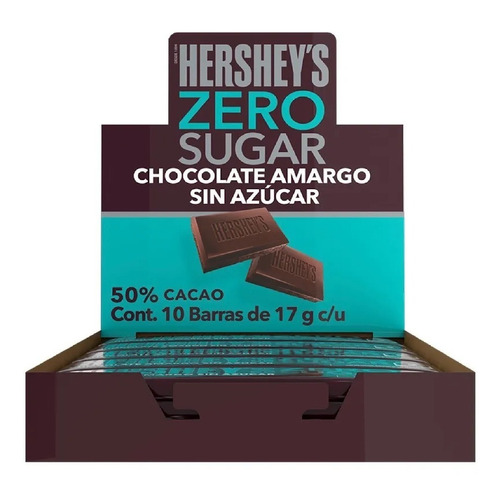 Hershey's Zero Chocolate Amargo Sin Azúcar Con 10 Pz 17g C/u