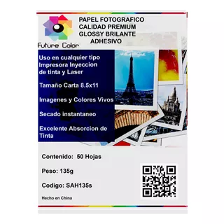 Papel Fotografico  Adhesivo Carta 135g Glossy 5 Pack