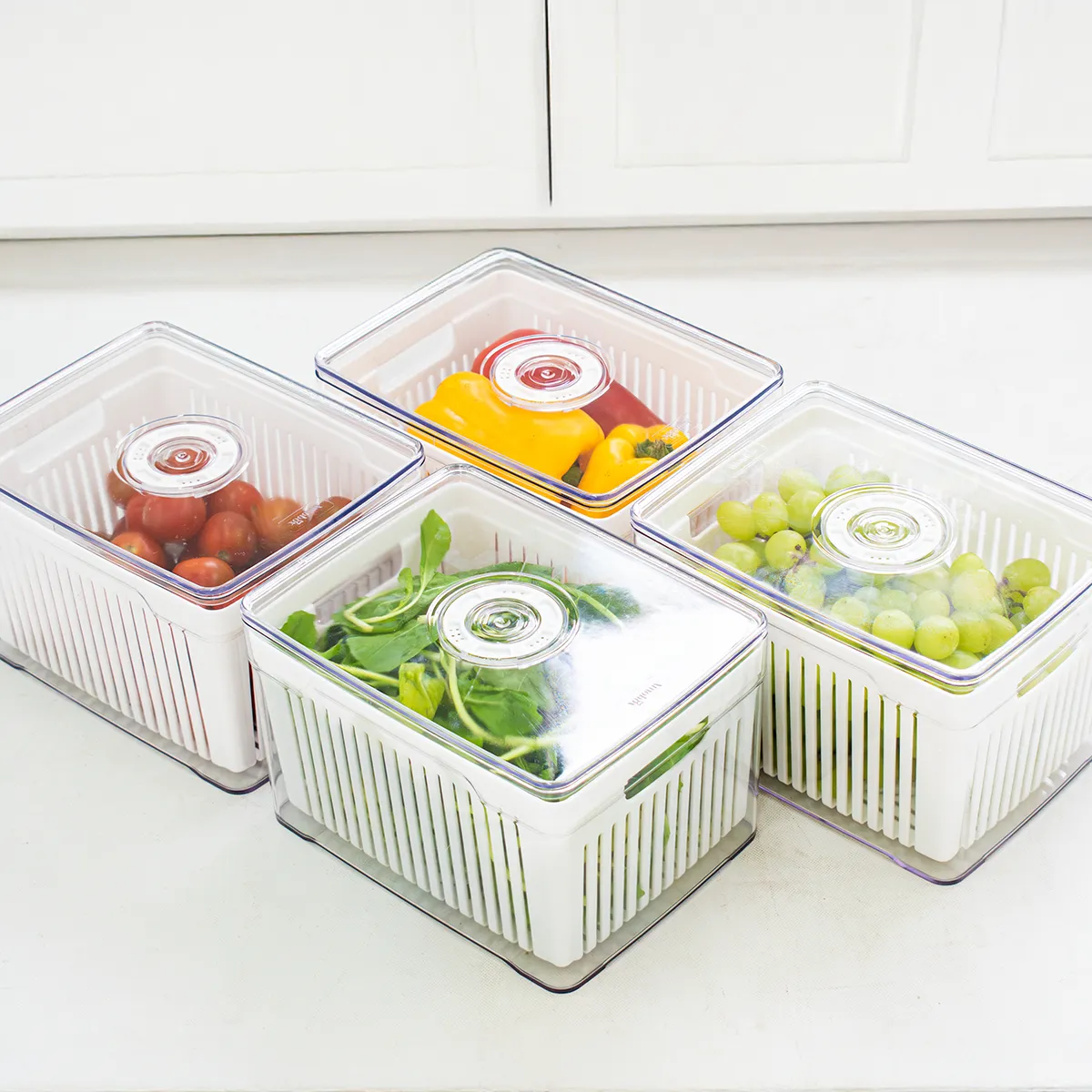 Kit 4 Cestos Organizadores de Geladeira 3,8L Acrílico Plástico Transparente para Frutas e Verduras Conservar Alimentos - Imagem 2