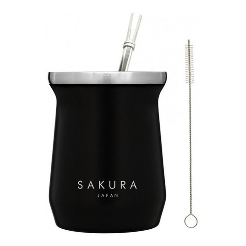 Mate Sakura Negro 236 Ml Bombilla Y Limpiador Acero Inox F