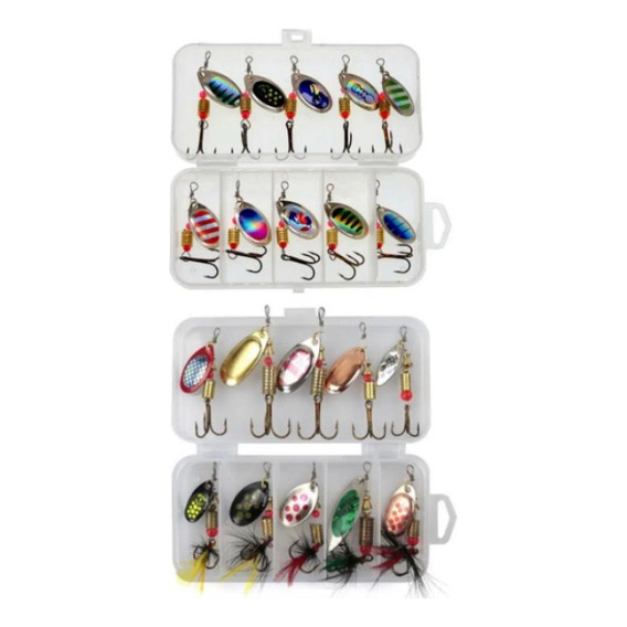 Kit 20 Señuelos De Pesca, Cucharillas Spinner En 2 Cajas