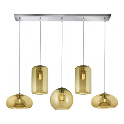 Colgante 5 Luces Desigual Ambar Base Lineal Apto Led E27