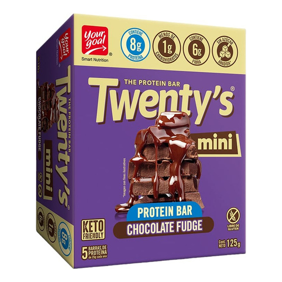 Box 5 Barras Mini Twentys 8g - Your Goal Sabor Chocolate Fudge