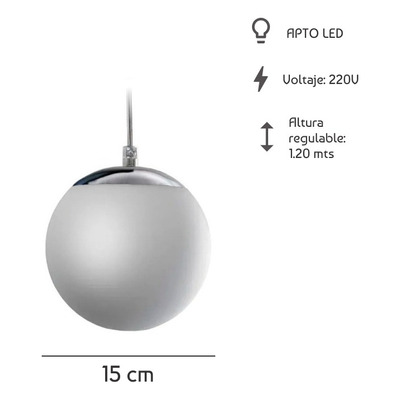 Colgante 1 Luz Globo 15cm Vidrio Opal Moderno Apto Led E27