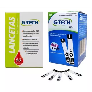 Kit 100 Tiras De Teste + 100 Lanceta G-tech 30g