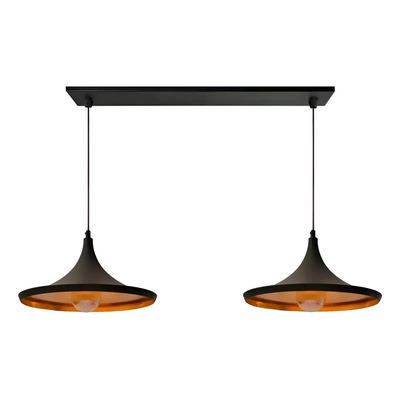 Colgante 2 Luces Moderno Beat Wide Negro Con Base Apto Led  Negro