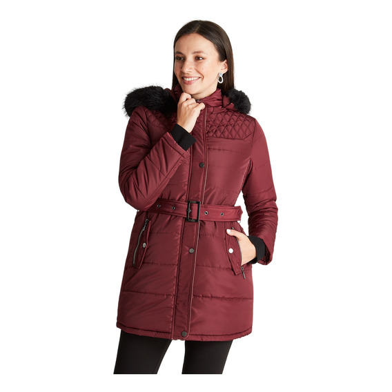 Parka Acolchada Con Gorro Desmontable Burdeo