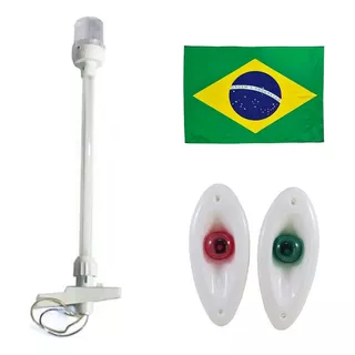 Kit Olho De Tubarão Led Branco Mastro Branco Led + Bandeira