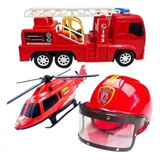 Kit Caminhão Bombeiro Helicóptero Brinquedo Grande Presente