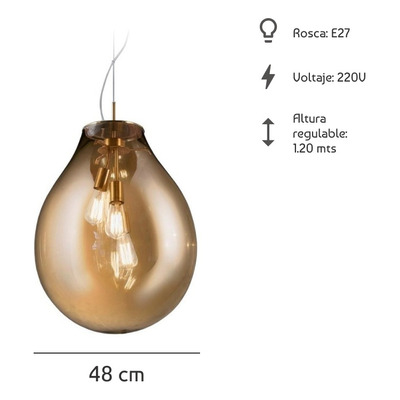 Lampara Colgante Vidrio Gota Cognac Bronce Xl Led Deco Gmg