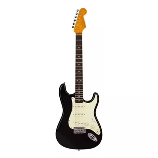 Guitarra Eléctrica Sx Vintage Series Fst62 Stratocaster De Aliso Black Brillante Con Diapasón De Palo De Rosa