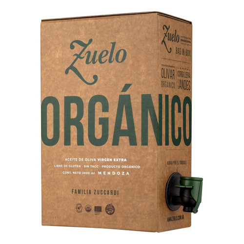 Aceite Zuelo Orgánico de Oliva Extra Virgen 2 Litros Familia Zuccardi