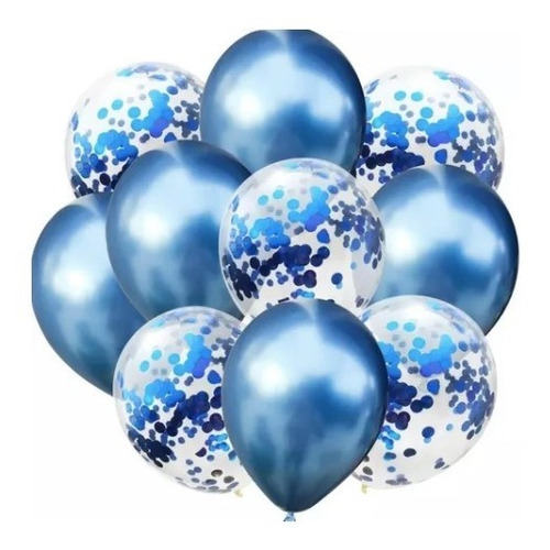 Kit Globos Cromado Reflex 5 R12 Globos Con Confeti R 12 Azul