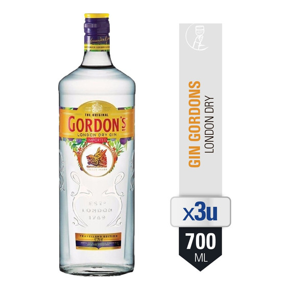 Combo Gin Gordons 700ml London Dry Botella X3 Unidades