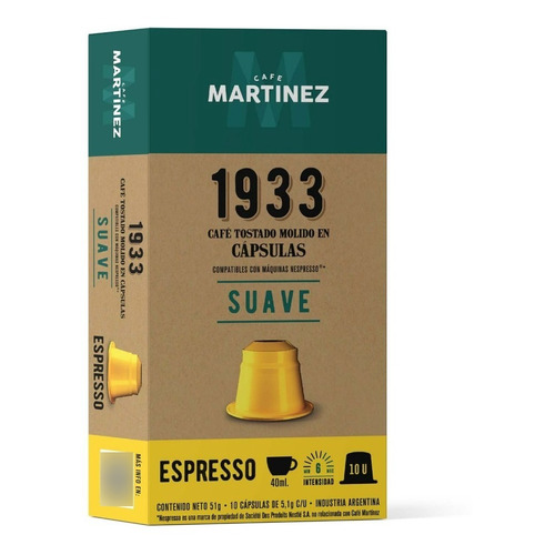 Café en cápsulas 1933 Suave espresso por 10 unidades Café Martínez