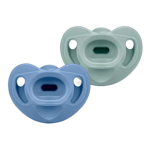 Kit de 2 chupetes para bebés de 0 a 6 meses con funda Ocean Nuk, color azul liso, período de edad de 0 a 6 meses