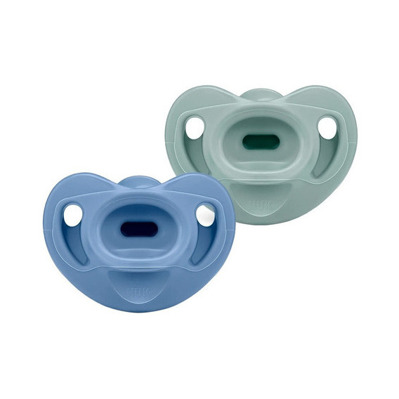 Kit de 2 chupetes para bebés de 0 a 6 meses con funda Ocean Nuk, color azul liso, período de edad de 0 a 6 meses
