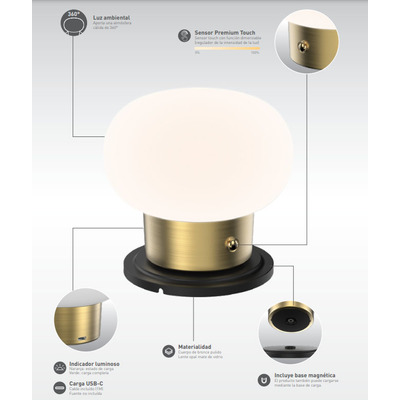Velador De Mesa Mushroom Inalámbrica Led Con Base Dimer Mc