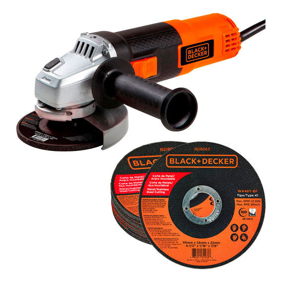 Esmeril  4-1/2  820w + 20 Discos Corte Metal Black+decker 