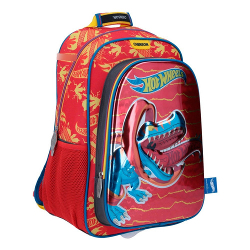 Mochila Chenson Hot Wheels Escolar Color Rojo Diseño de la tela Rayado