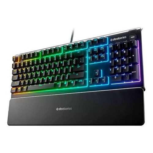 Teclado gamer SteelSeries Apex 3 QWERTY español color negro con luz RGB