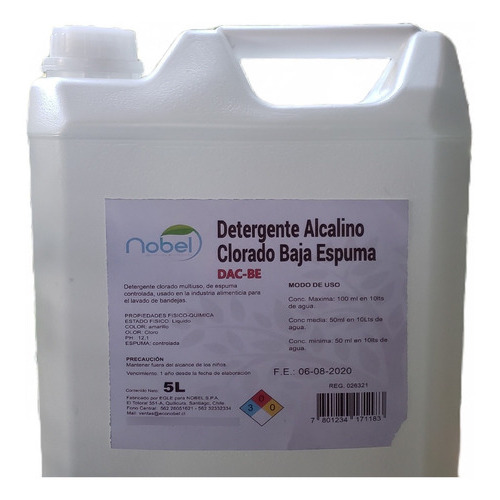Detergente Industrial Alcalino Clorado Baja Espuma 5 Lts