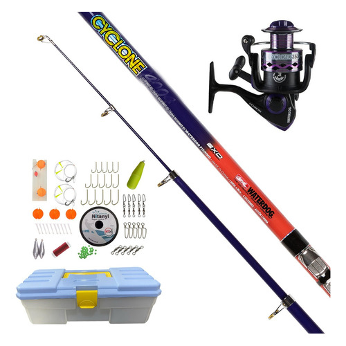 Combo Pesca Pejerrey Caña Telescopica + Reel + Caja Completa Color Violeta Oscuro