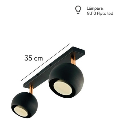 Aplique 2 Luces Mini Mun Negro Con Cobre Apto Gu10 Deco Lmp