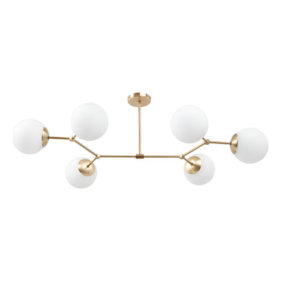 Araña Plafon Lyna 6 Luces Dorado Opal Apto Led E27 Dorado/opal