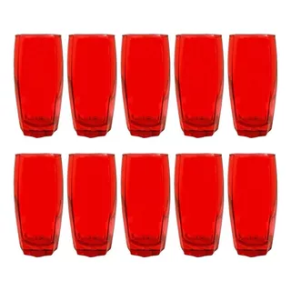 10 Copos Florida Chique Vidro Vermelho Mesa Posta 370ml