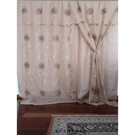 15 Jgo. Cortinas Lino Bordada Doble Hoja