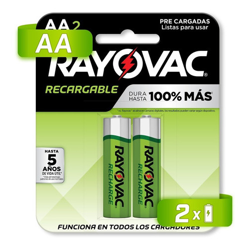 Pilas Baterias Rayovac Recargables 2 Piezas Aa 1350 Mah