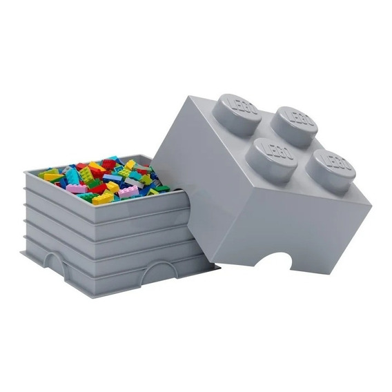 Lego Contenedor Canasto Apilable Organizador Storage Brick 4 Color Stone Grey