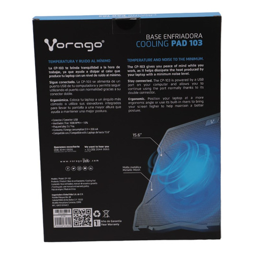 Vorago CP-301 Base Enfriadora Ajustable USB 5 Posiciones 4 Ventiladores Ligero Hasta 17 Pulgadas 6 Niveles Ventilador