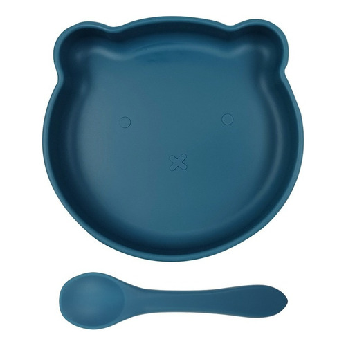 Plato Silicona Bebe Oso C/cuchara Premium Antideslizante Color Azul marino