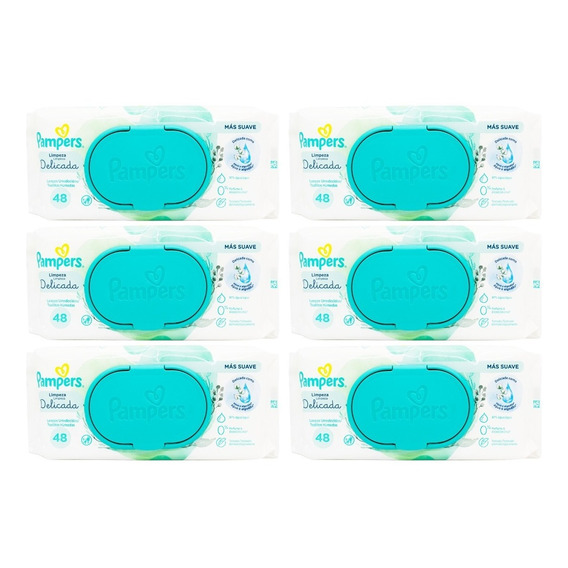 Pampers Kit X6 Toallitas Húmedas Limpieza Delicada Bebés 6c