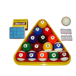 Kit Set Juego Bola Pool + Triangulo + 12 Tizas + 10 Punteras