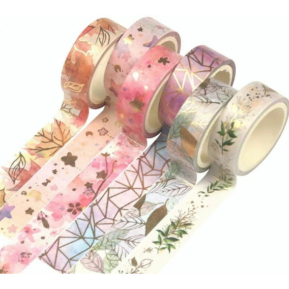 Washi Tapes Cinta Decorativa Caja 6 Con Foil Bullet Journal