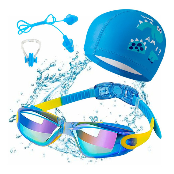 Set Natación Gorra Tapones Gafas Ajustables Niños 2-14 Años Color Talla M Color Azu Niños