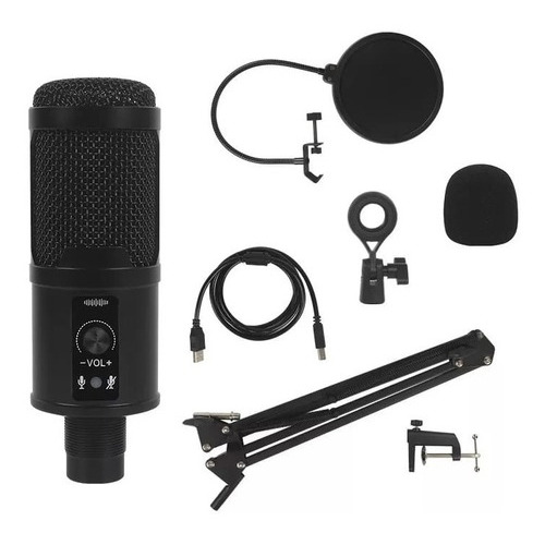 Kit Microfono Condensador Profesional Bm65 Usb Estudio Color Negro