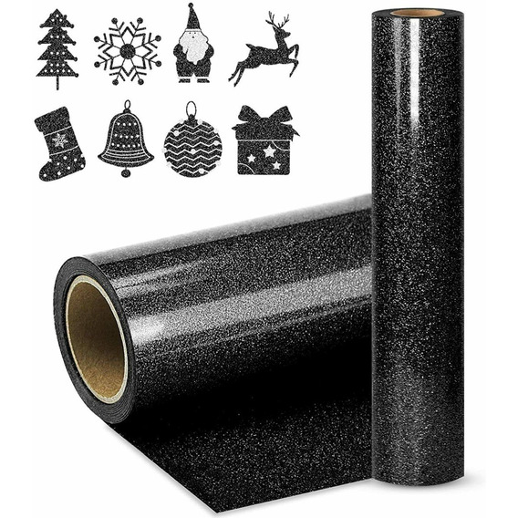 Vinil Textil Glitter Color Negro Rollo, 150 Cm X 25 Cm