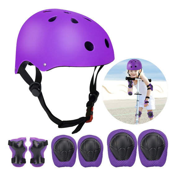 Kit De Protección Profesional Con Casco Niños 7pzs Ajustable