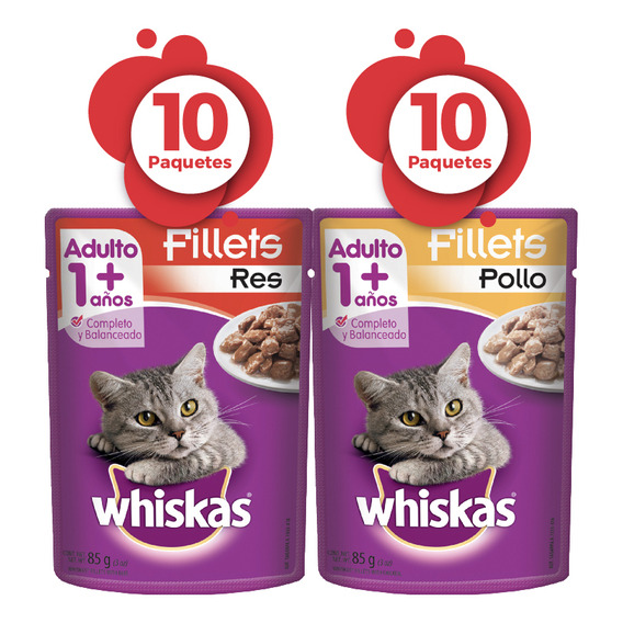 Whiskas Alimento Húmedo Gato Carne Y Pollo X 20 Sobres