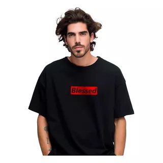 Camiseta Oversized Ombro Caido Masculina Abençoado Blessed