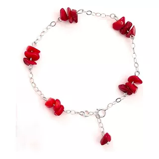 Pulsera Chip De Coral Rojo En Plata Ley .925