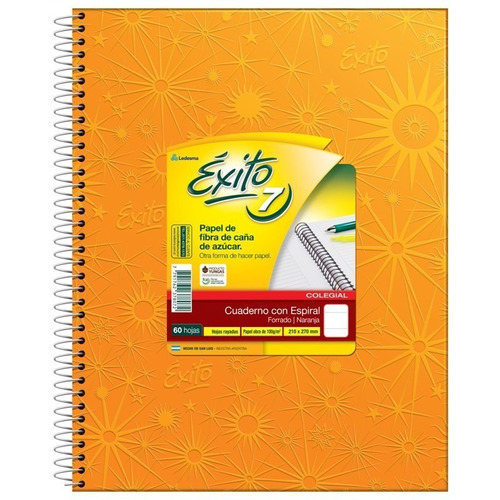 Cuaderno Ledesma EXITO N°7 60 hojas  rayadas unidad x 1 27cm x 21cm color naranja