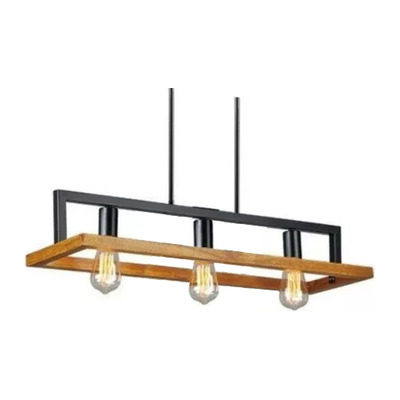 Colgante 3 Luces Woody 115 Madera Negro Industrial Apto Led