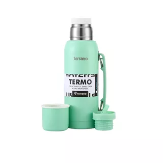 Termo 1 Litro Manija Tapon Cebador De ! 1 Año Color Verde Agua