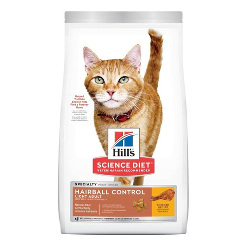 Alimento Hill's Science Diet Hairball Control Light para gato adulto sabor pollo en bolsa de 3.2kg